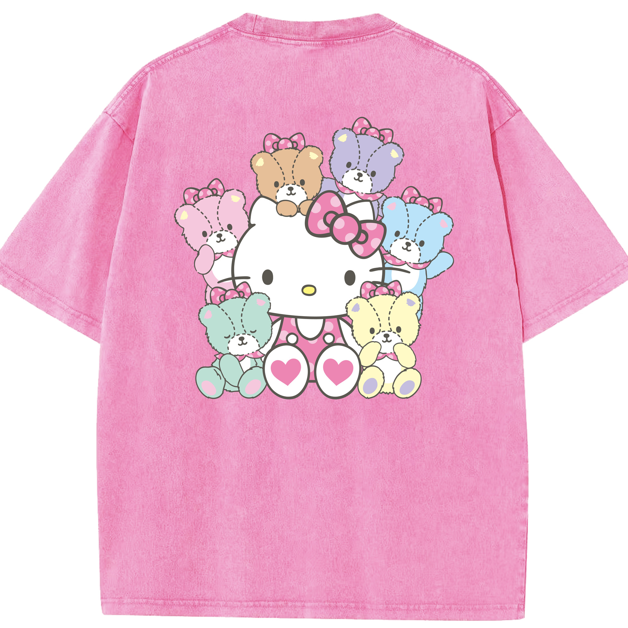 （画像用） Hello Kitty ハローキティ 綿100% ヴィンテージ風 半袖Tシャツ（背面プリント）